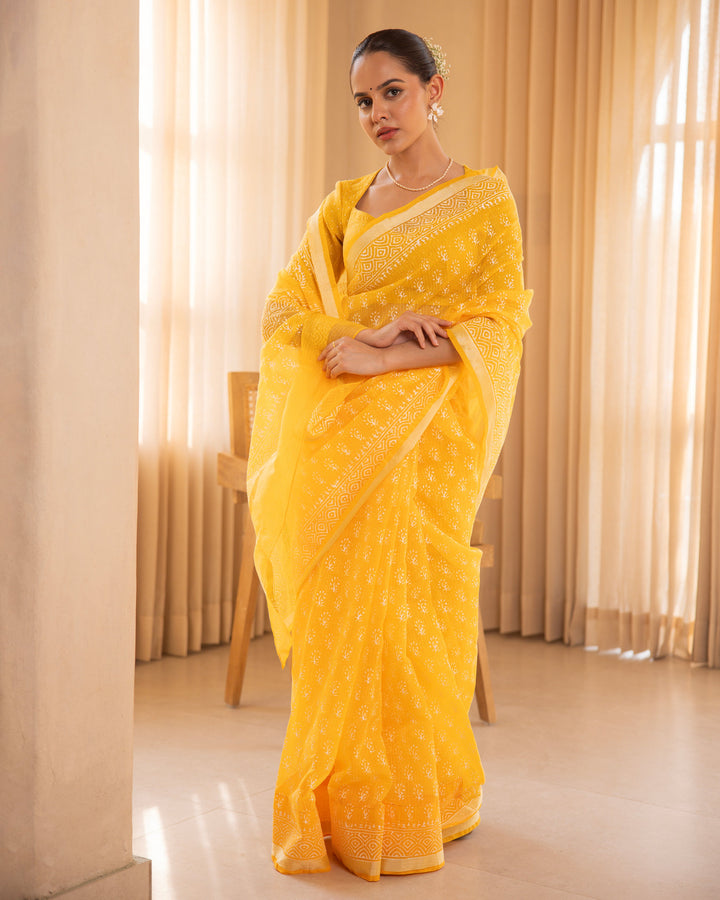 Abeer Yellow Doria Printed Saree