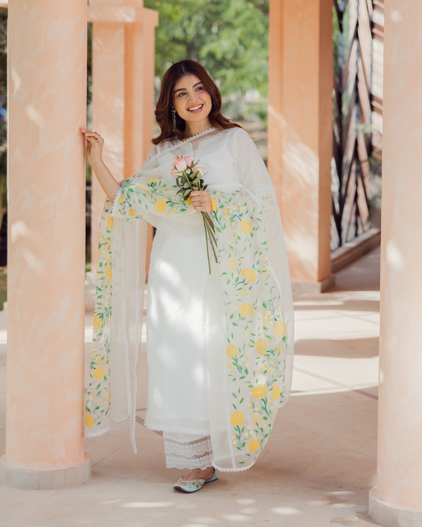 Swirl Off White Handpainted Chanderi Suit Set