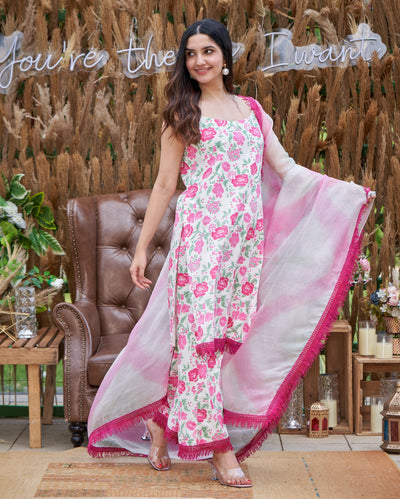 Carnation Pink Printed Cotton Suit Set