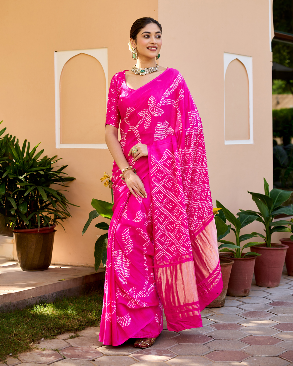 Saundarya Pink Gajji Silk Bandhej Saree
