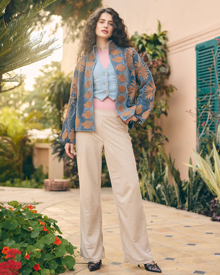 Indigara Denim Blue Velvet Suzani Jacket