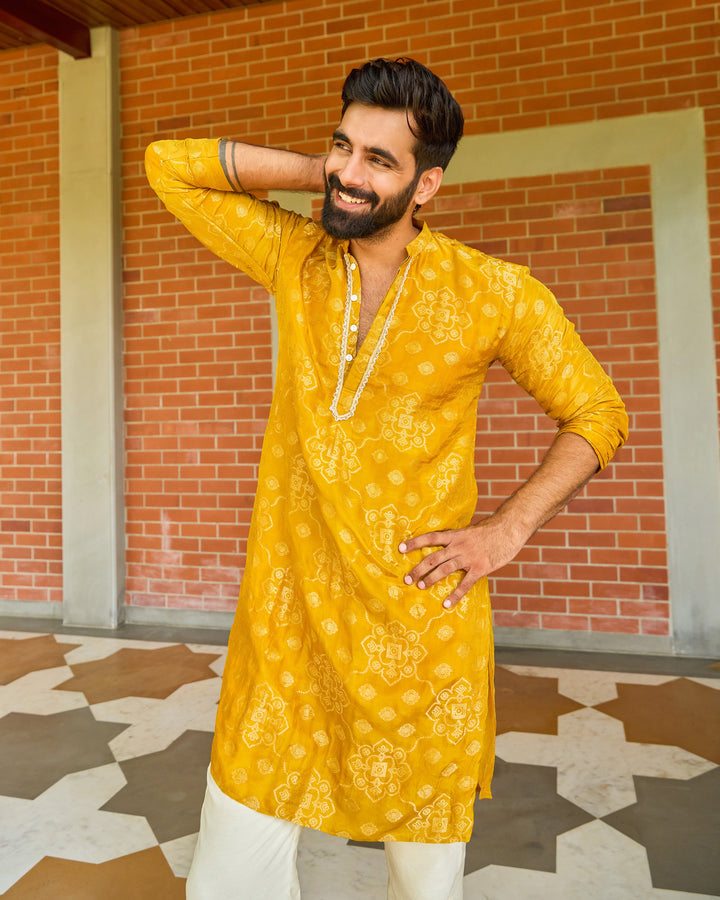 Sanjay Mustard Jacquard Kurta