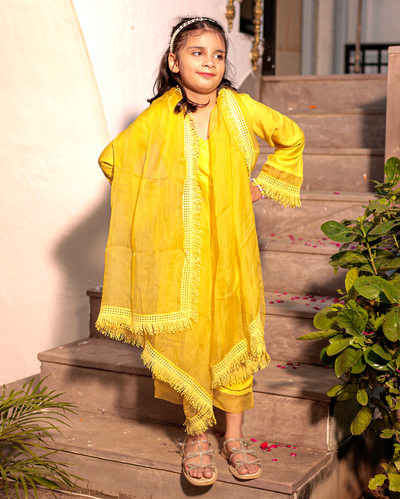 Ember Glow Yellow Muslin Suit Set