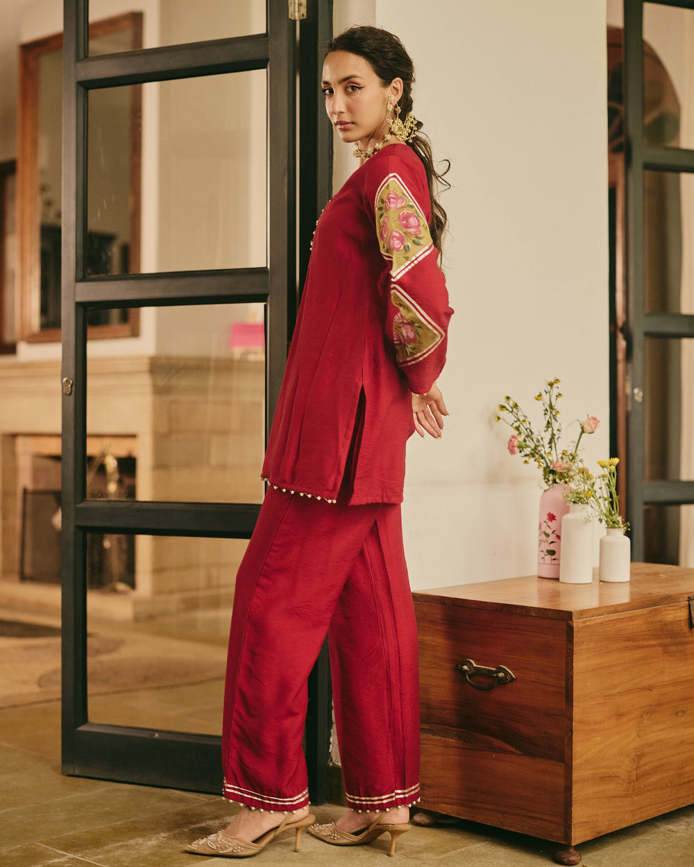 Chitrali Maroon Handpainted Chanderi Coord Set