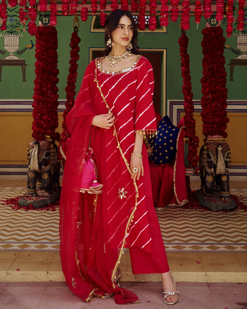 Rukh Pink Leheriya Cotton Suit Set