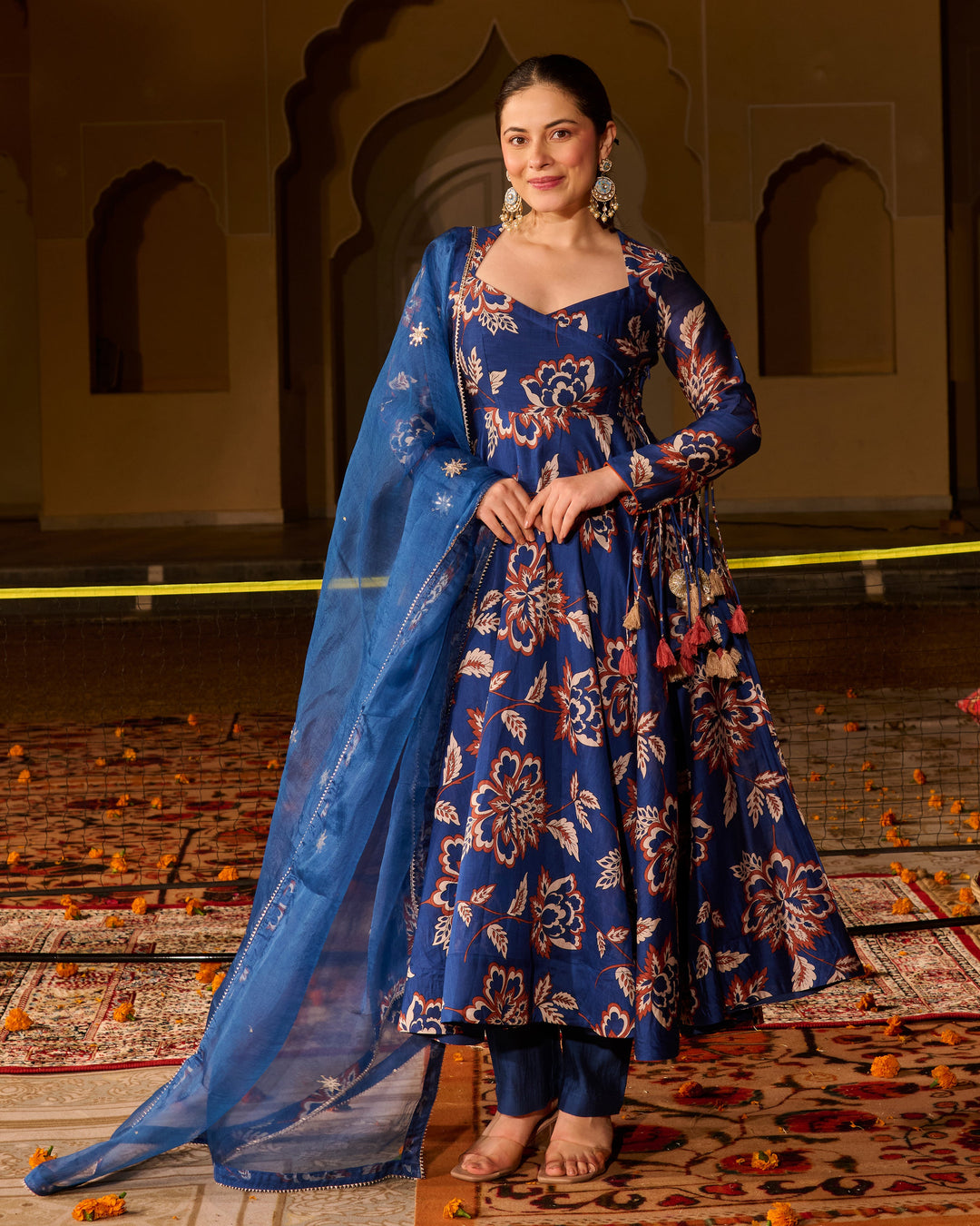 Saba Blue Printed Chanderi Suit Set