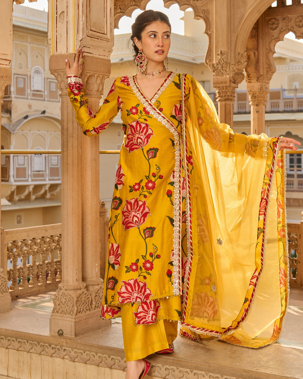 Sana Mustard Printed Chanderi Suit Set