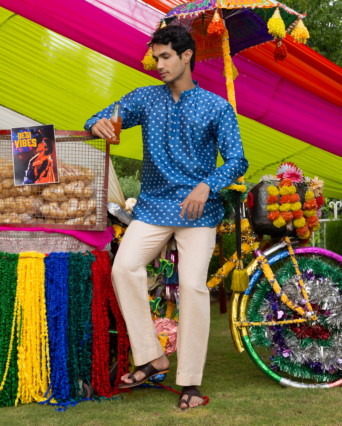 Divit Blue Bandhani Chanderi Kurta