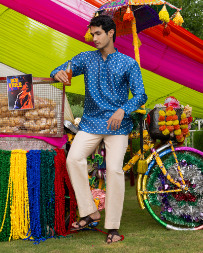 Divit Blue Bandhani Chanderi Kurta
