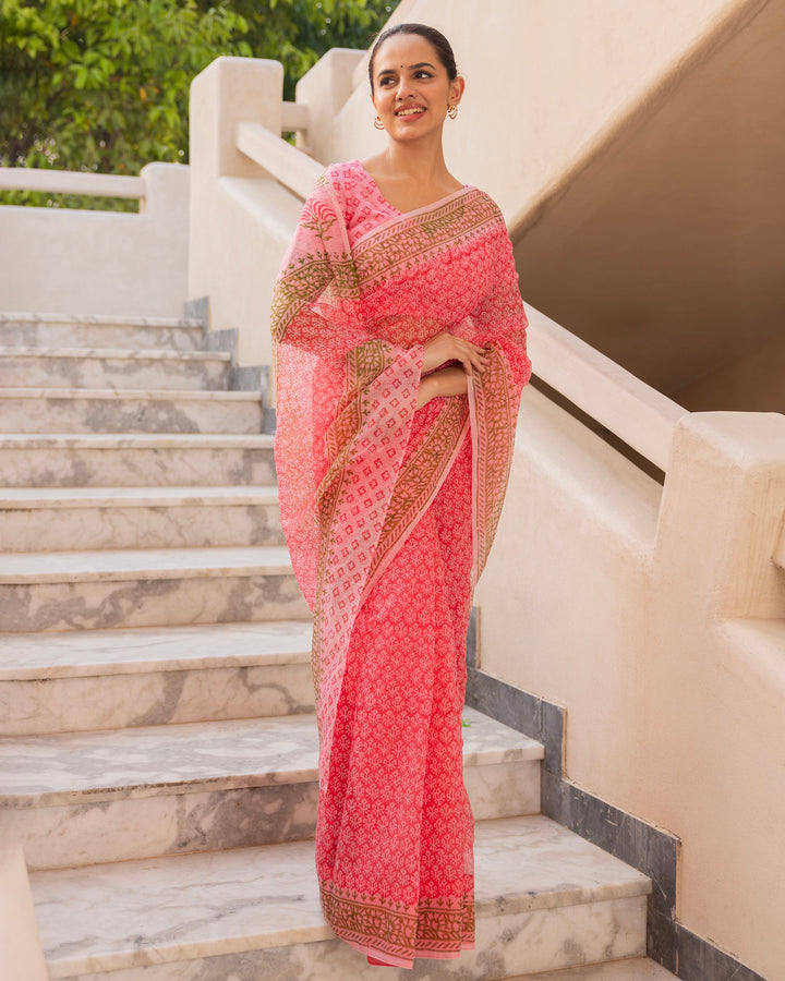 Jaal Pink Doria Printed Saree