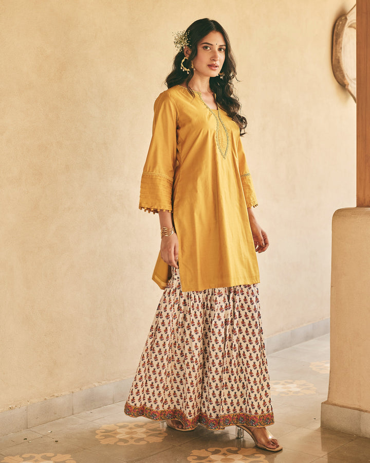 Rama Mustard Cotton Printed Sharara Set