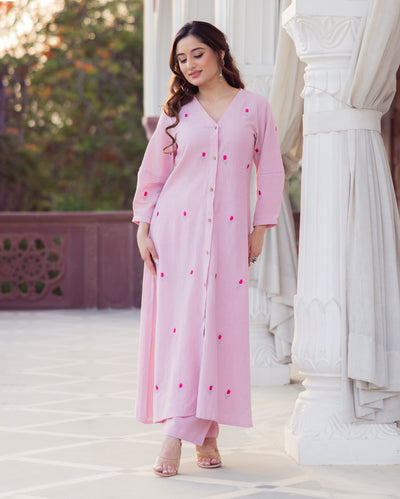 Tulip Pink Embroidered Flex Kurta Set
