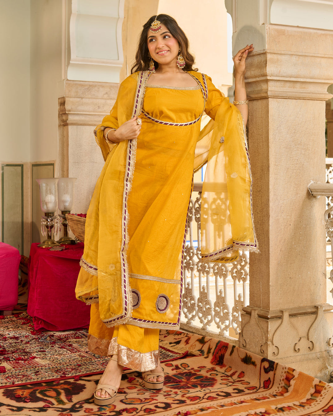 Zeal Mustard Solid Chanderi Suit Set