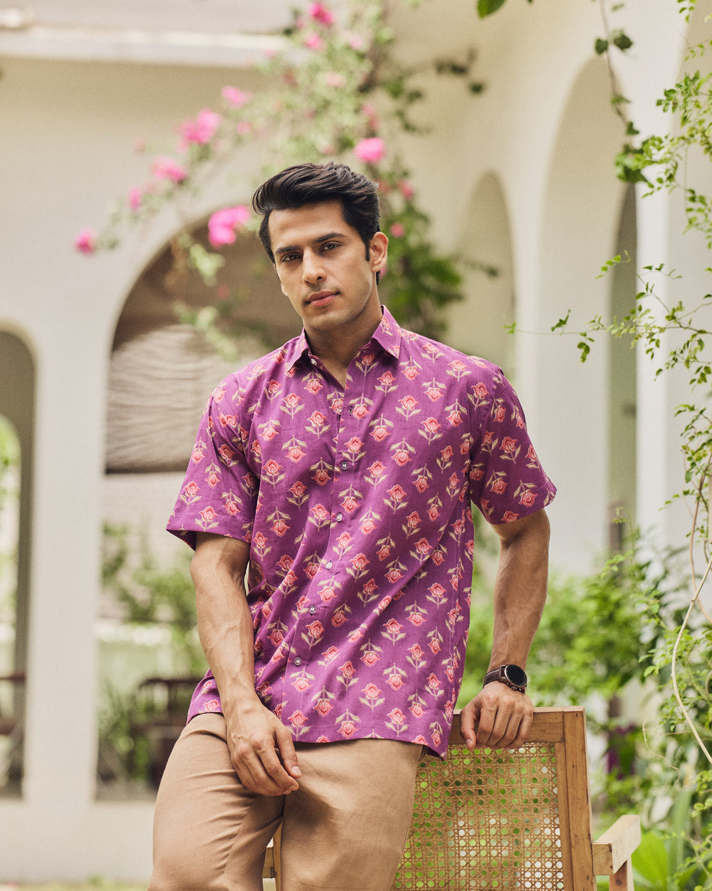 Ritesh Purple Printed Cotton Shirt