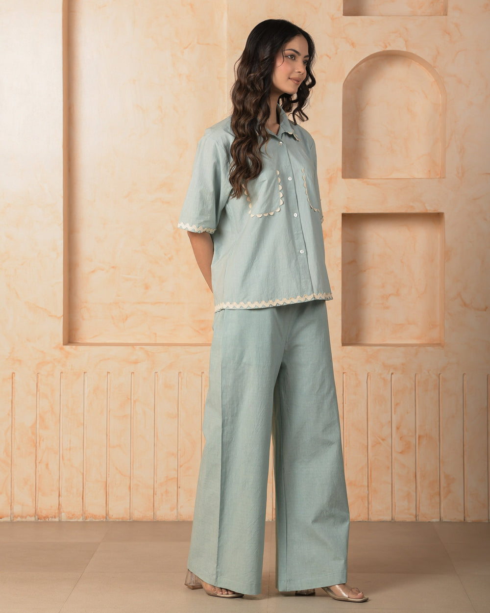 Topaz Blue Solid Cotton Coord Set