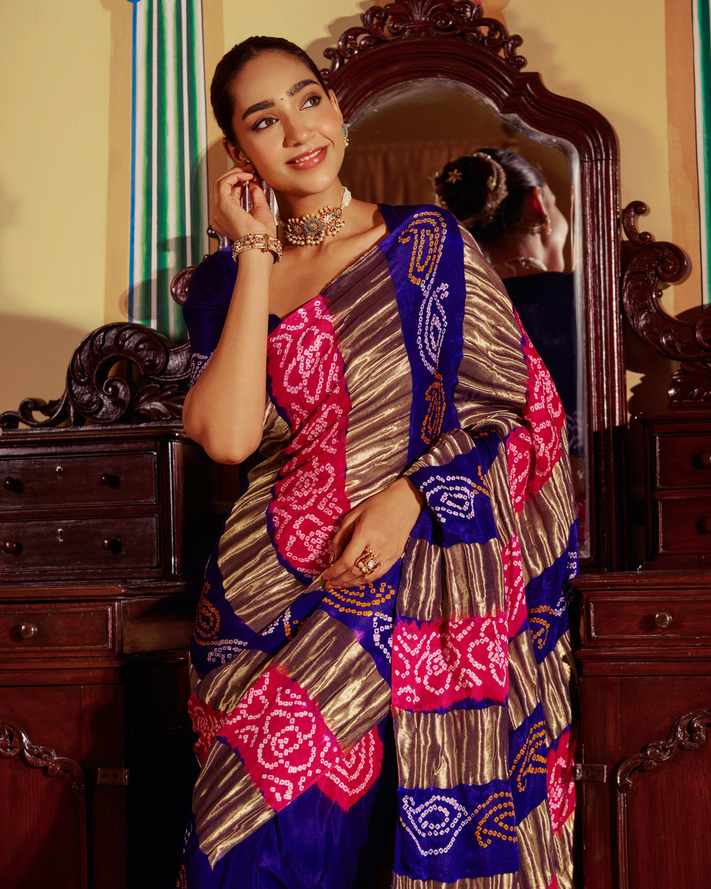 Jalika Purple Bandhej Silk Saree