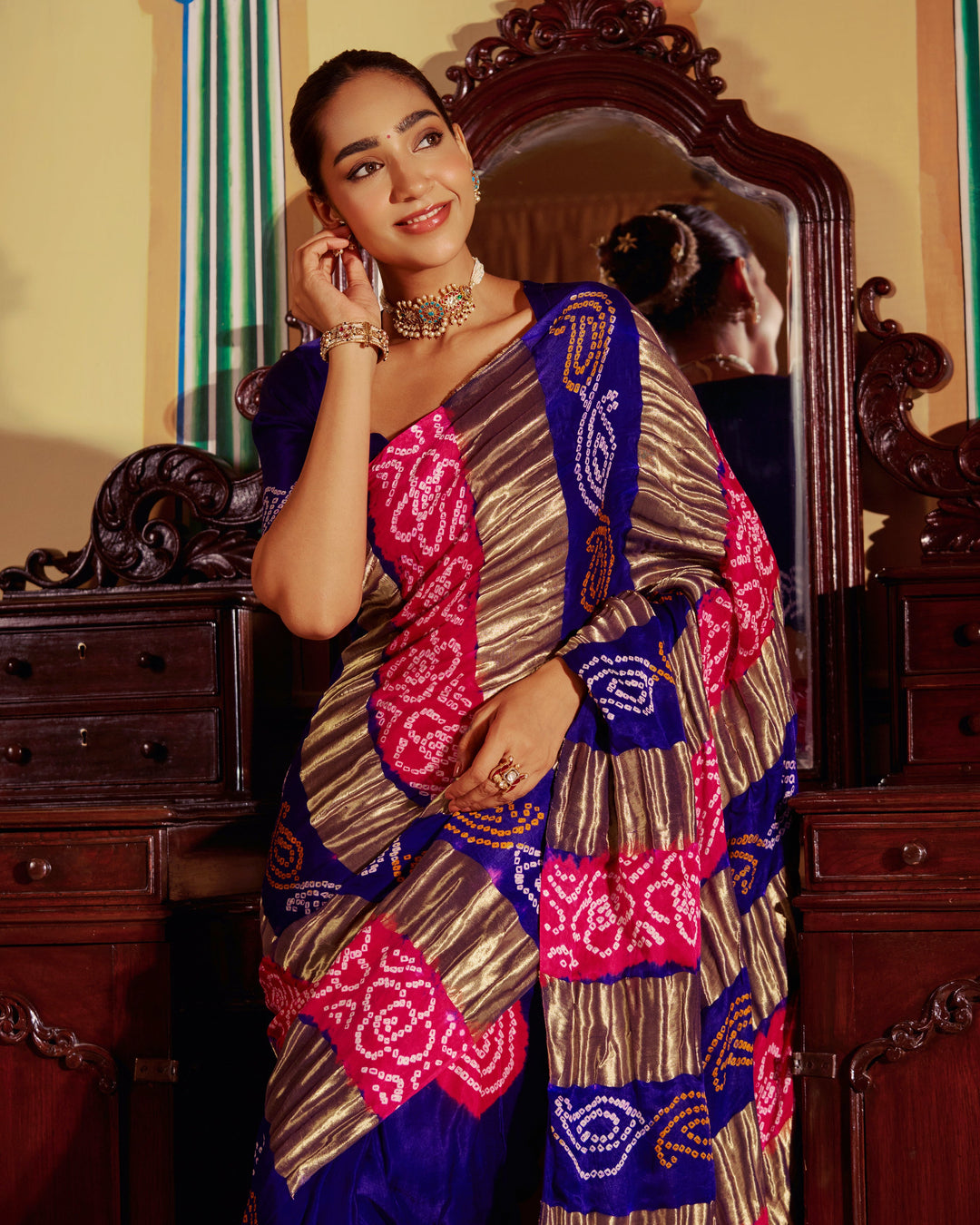 Jalika Purple Bandhej Silk Saree