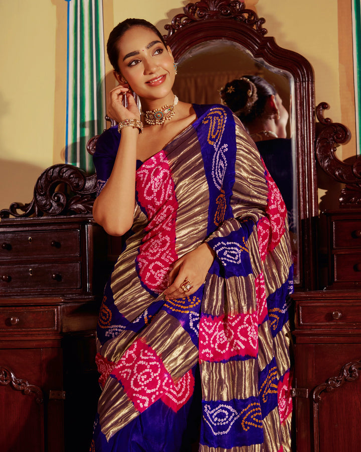 Jalika Purple Bandhej Silk Saree