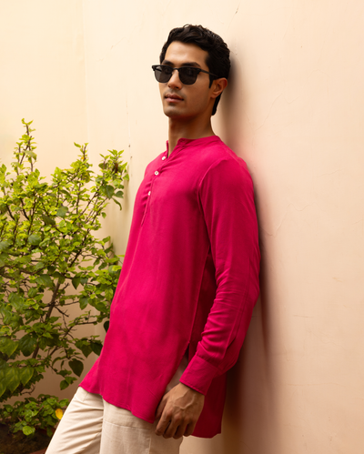 Bhargav Pink Solid Dobby Kurta