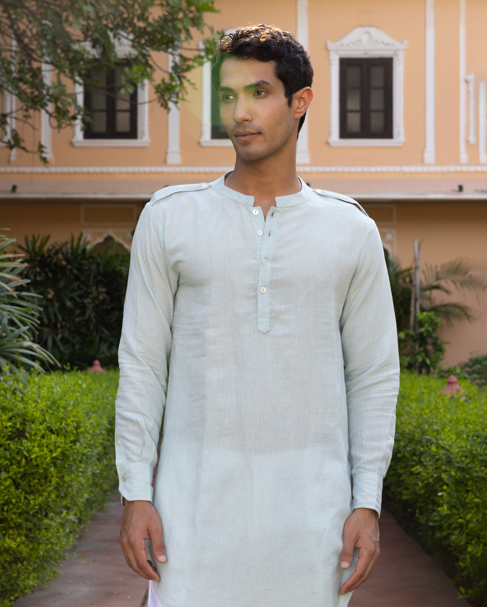 Pranay Pastel Blue Solid Cotton Flex Kurta