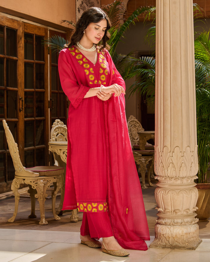 Ballet Pink Embroidered Chanderi Suit Set