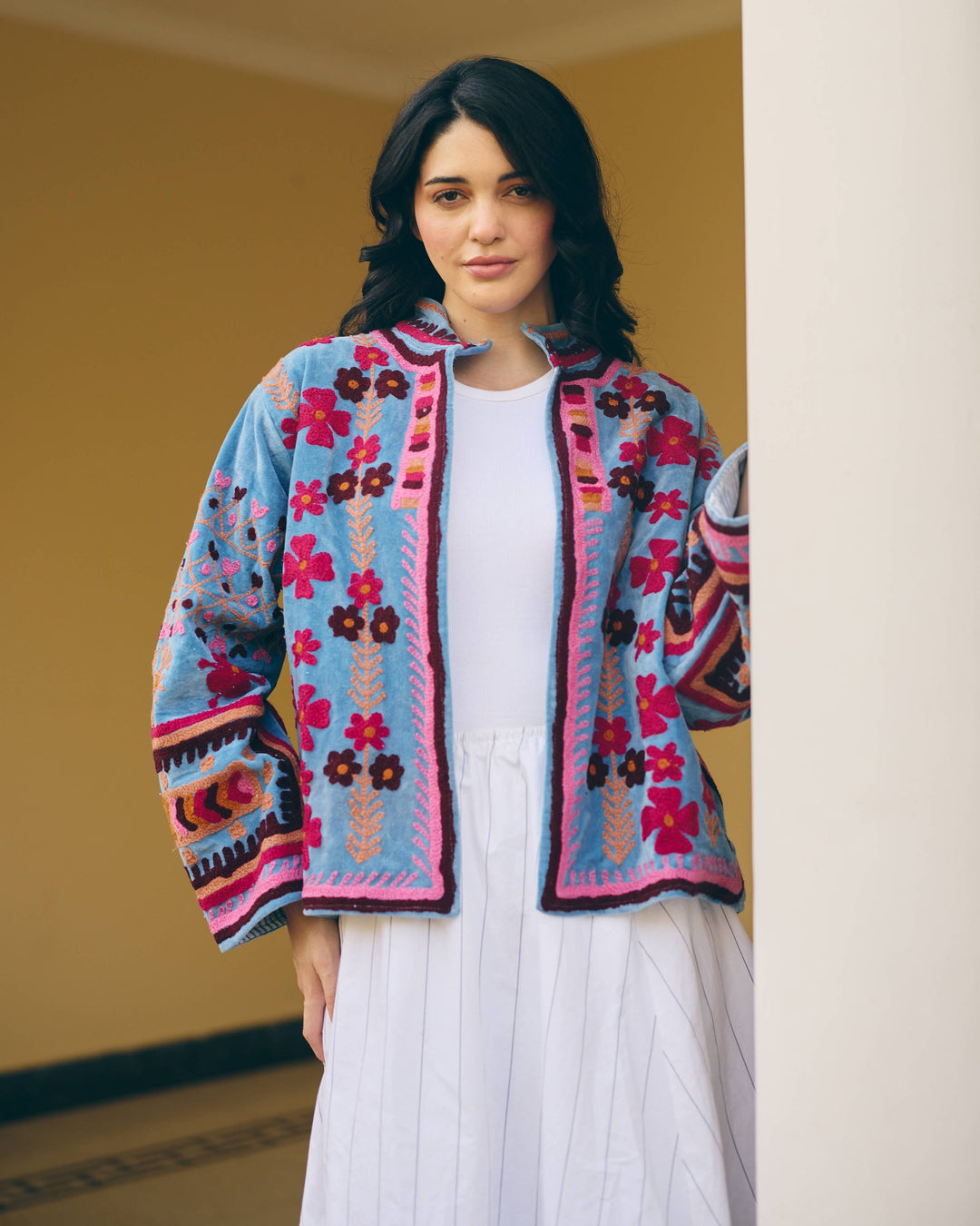 Cobalta Blue Velvet Suzani Jacket