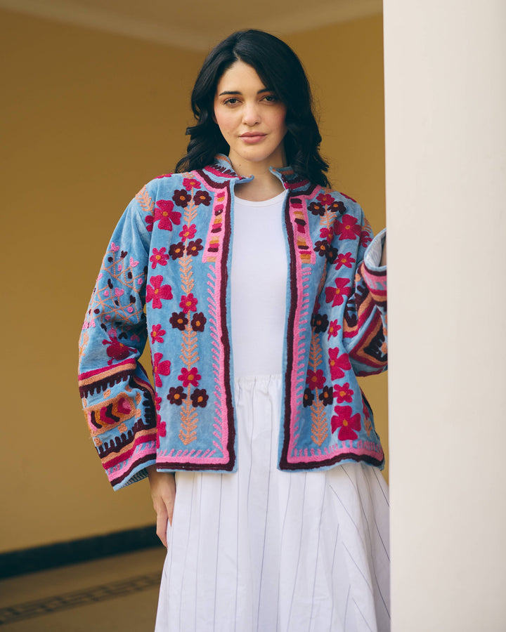 Cobalta Blue Velvet Suzani Jacket