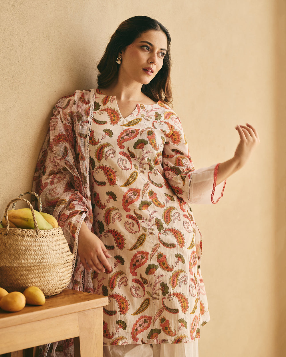 Aarvi White Mul Cotton Printed Farsi Salwar Set