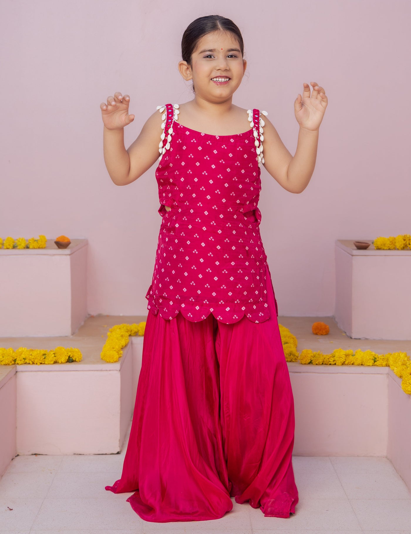 Anvi Pink Bandhani Silk Coord Set