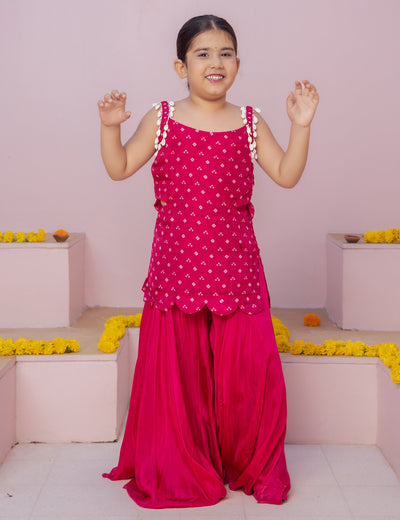 Anvi Pink Bandhani Silk Coord Set