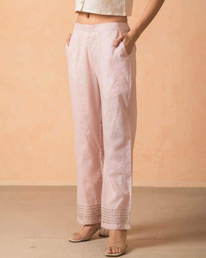 Ilara Pink Chanderi Embroidered Straight Pants