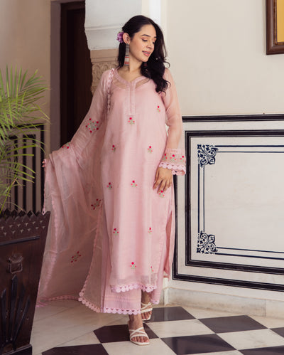 Flashy Pink Embroidered Doria Suit Set
