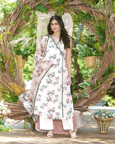 Rishika Off White Printed Silk Suit Set