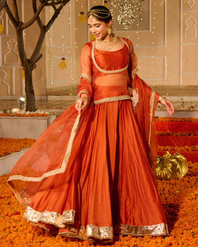 Deepa Orange Solid Chanderi Lehenga Set