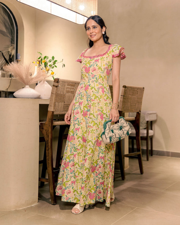 Amante Cream Cotton Printed Jumpsuit