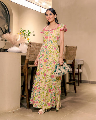 Amante Cream Cotton Printed Jumpsuit