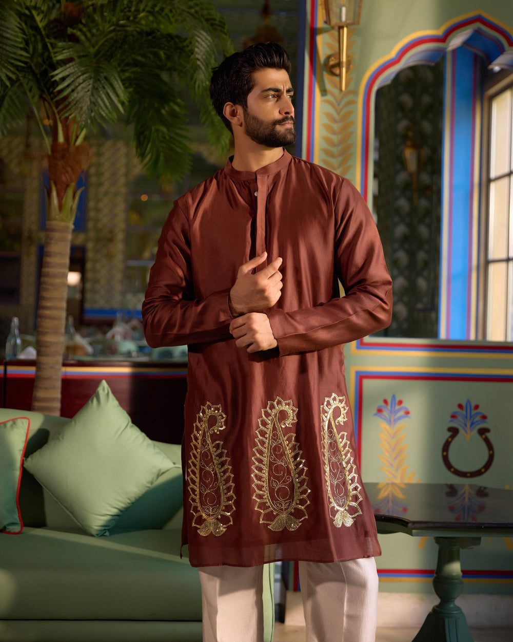 Shridhar Brown Chanderi Embroidered Kurta