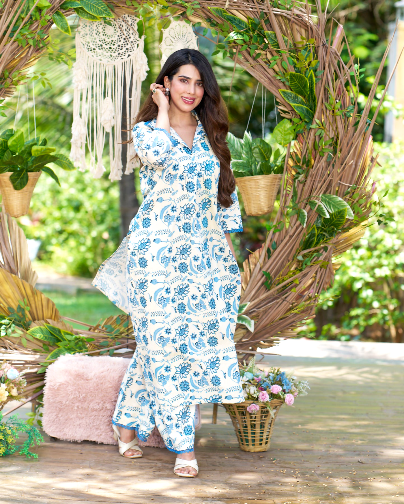 Banu Cream Printed Cotton Kurta Set
