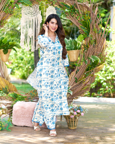Banu Cream Printed Cotton Kurta Set