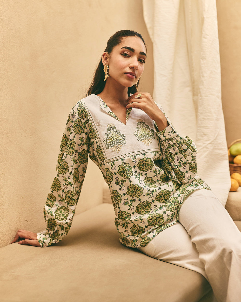 Boris White Cotton Printed Coord Set