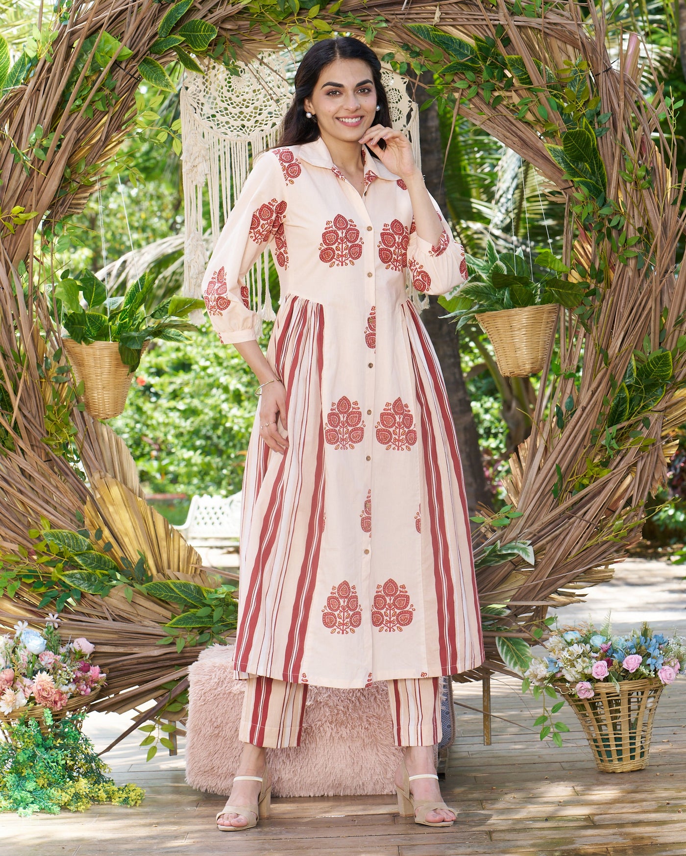 Noor Cream Printed Cotton Coord Set 