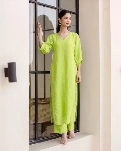 Lush Green Solid Cotton Coord Set