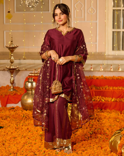Smita Plum Solid Chanderi Suit Set