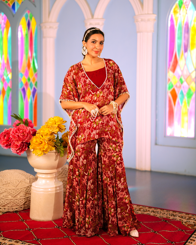 Surbhi Maroon Printed Georgette Coord set