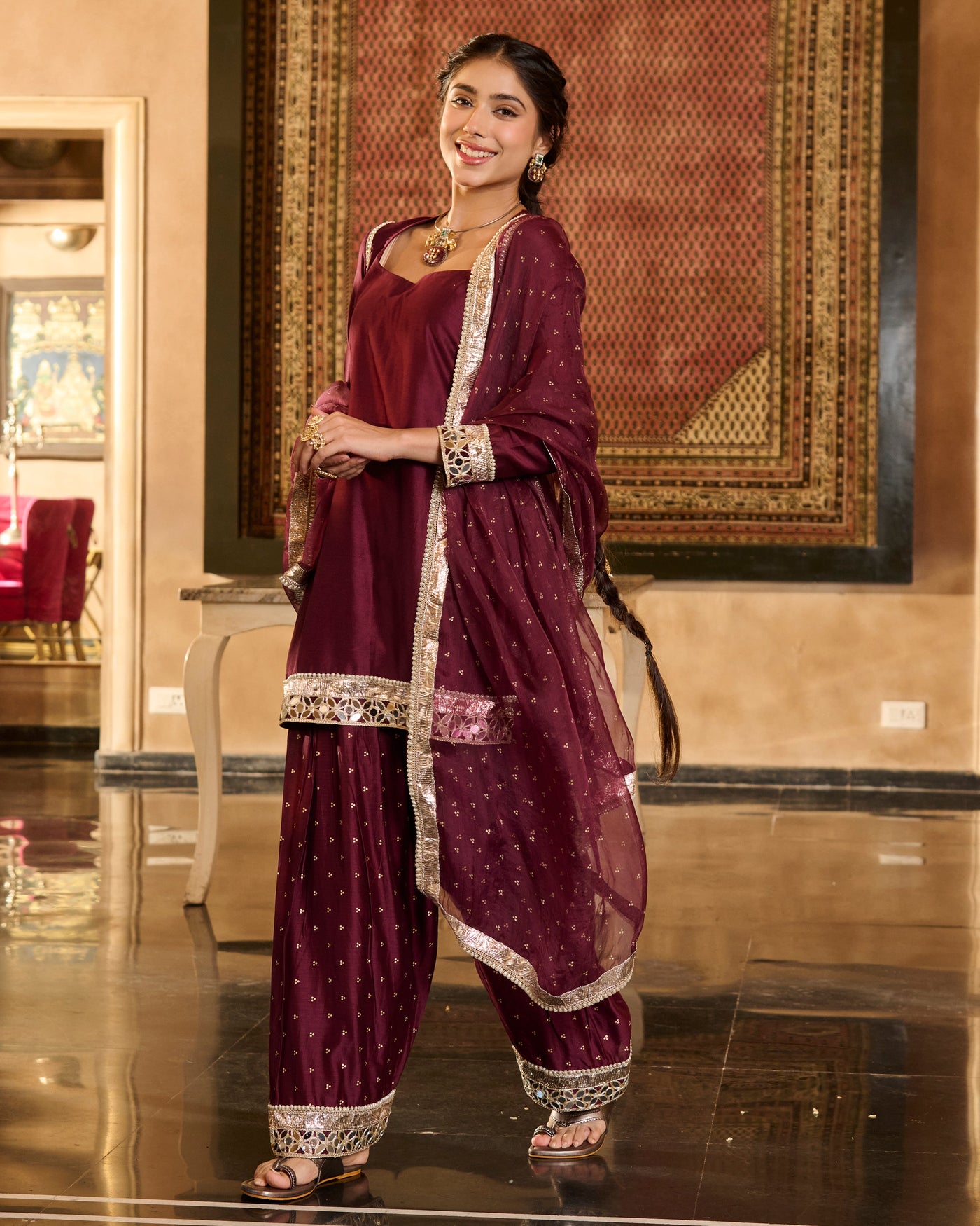 Ira Plum Solid Chanderi Farsi Salwar Set
