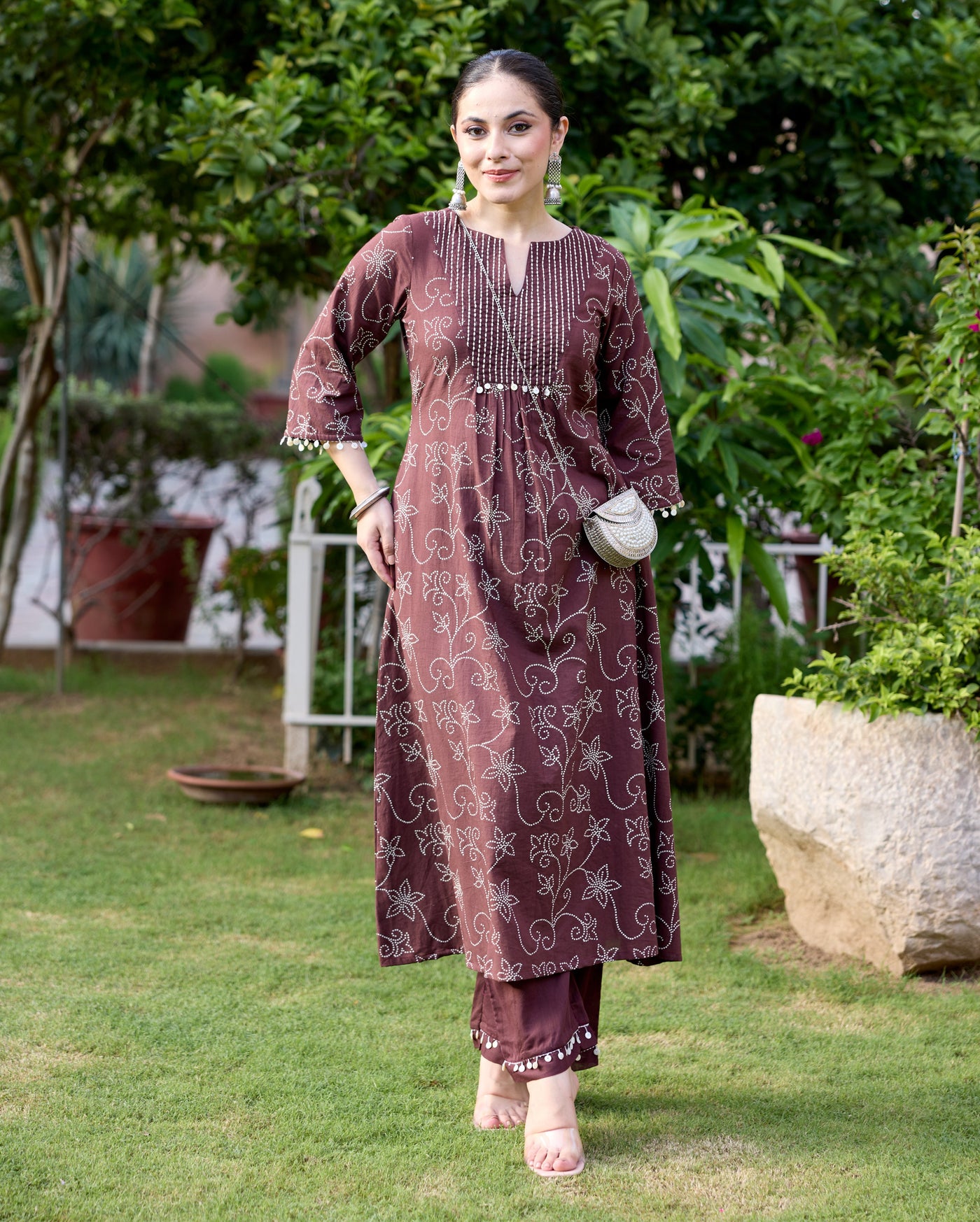 Nida Brown Bandhani Cotton Kurta Set