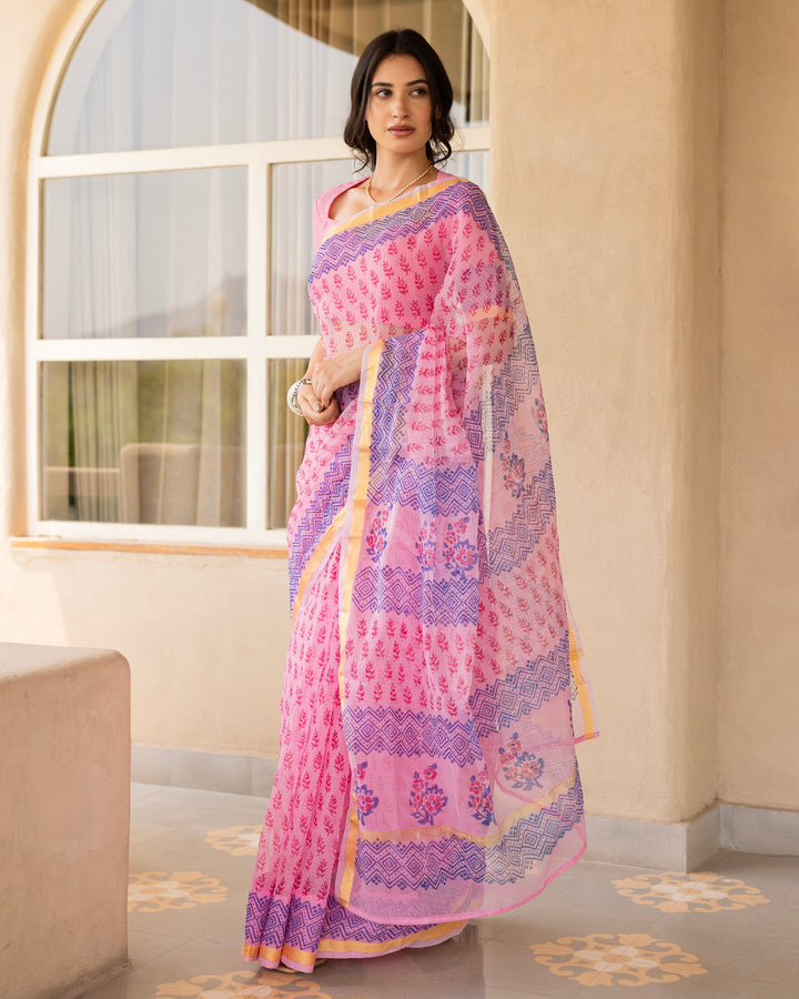 Rang Pink Doria Printed Saree