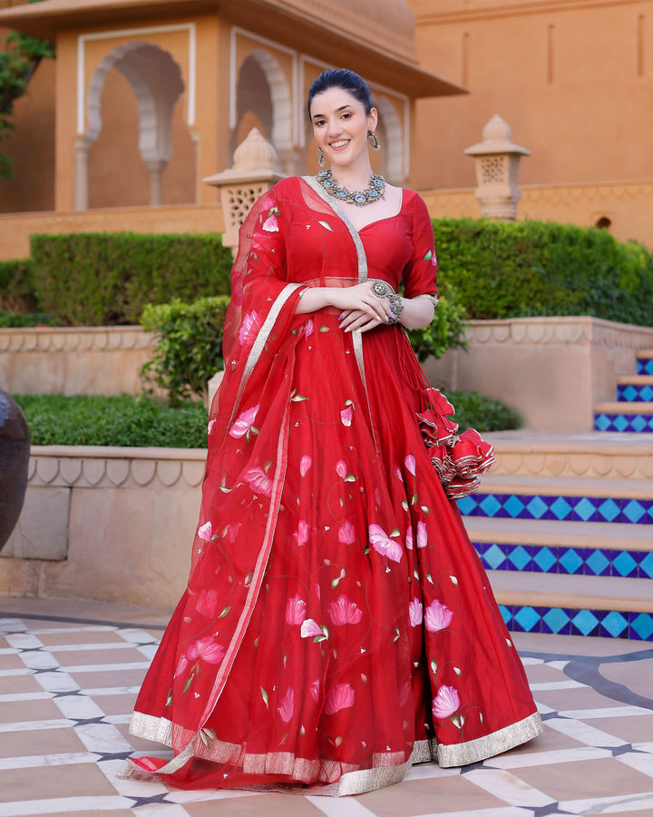 Maalini Handpainted Chanderi Lehenga Set