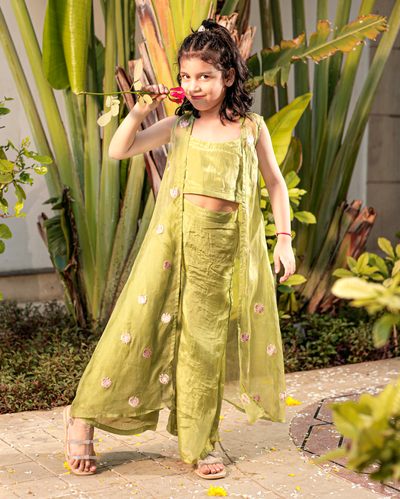 Butterfly Blossom Green Silk Coord Set