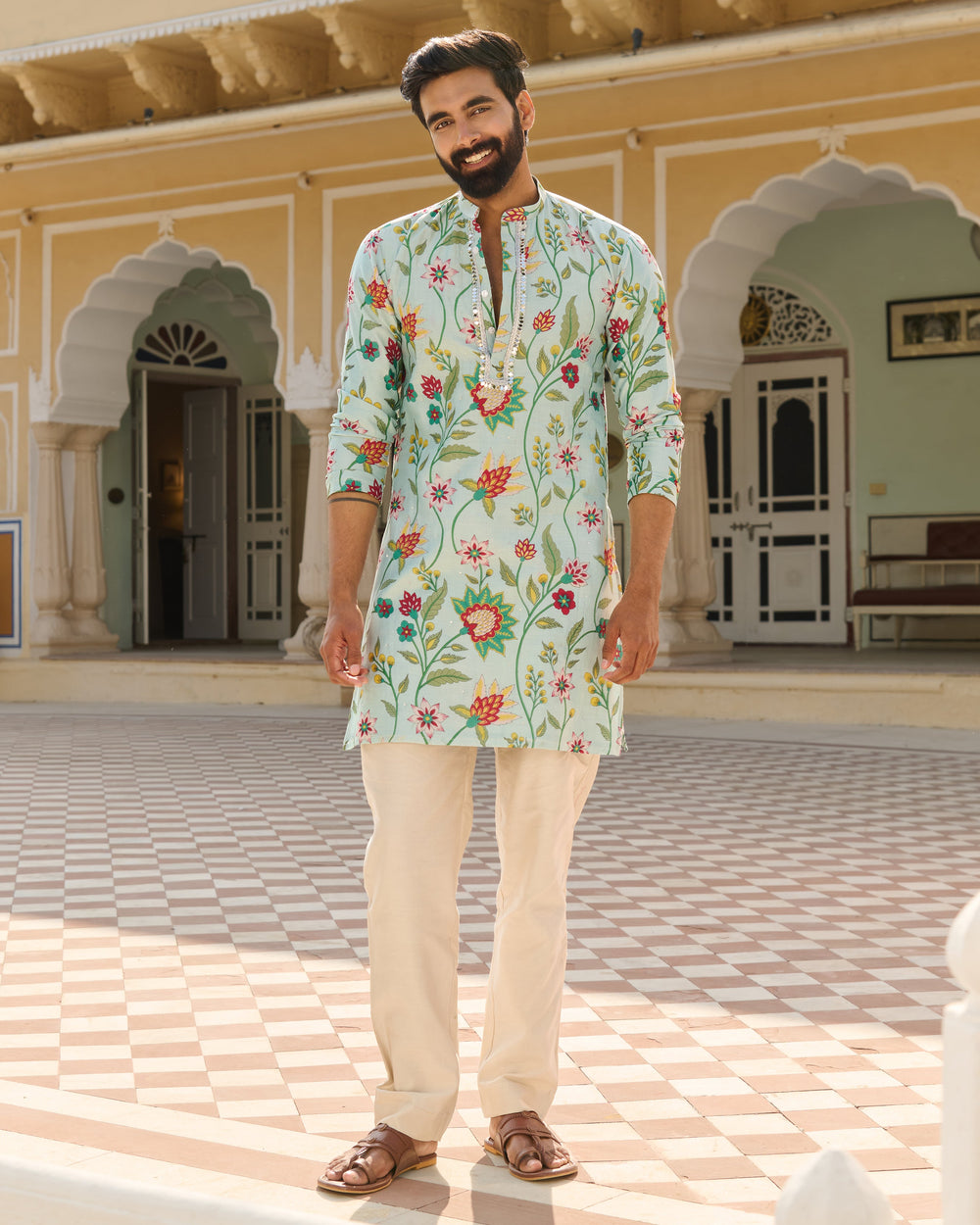 Mihir Blue Printed Chanderi Kurta